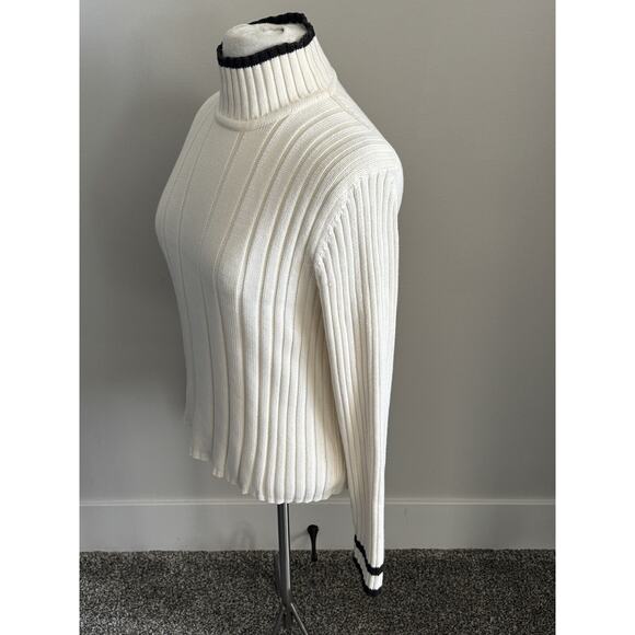 Vintage Ann Taylor Ribbed Mock Turtleneck Sweater White Black Trim Small Cotton - Picture 5 of 10